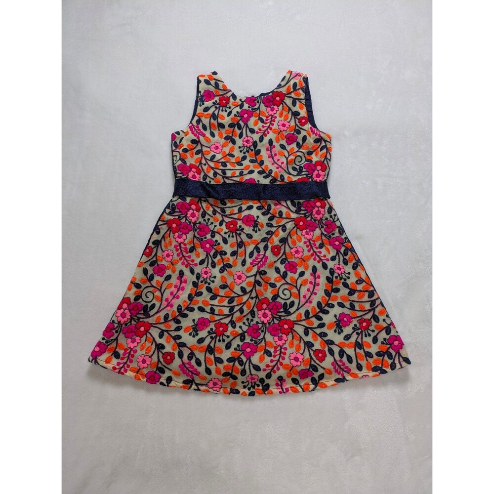 A.T.U.N. Floral Embroidered Girls Occasion Dress Size 3-4Y Navy Blue & Pink